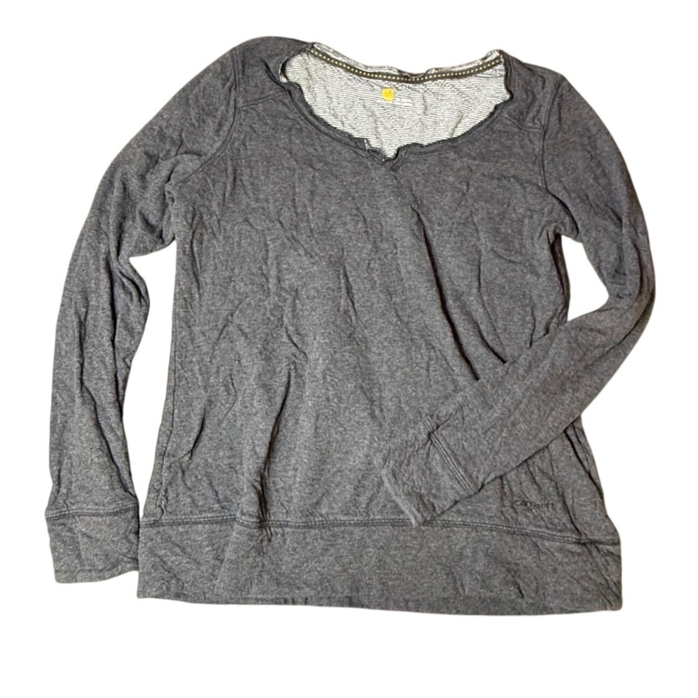 Carhartt Gray‎ Long Sleeve Top Striped Neckline Women's XL (16-18) Casual
